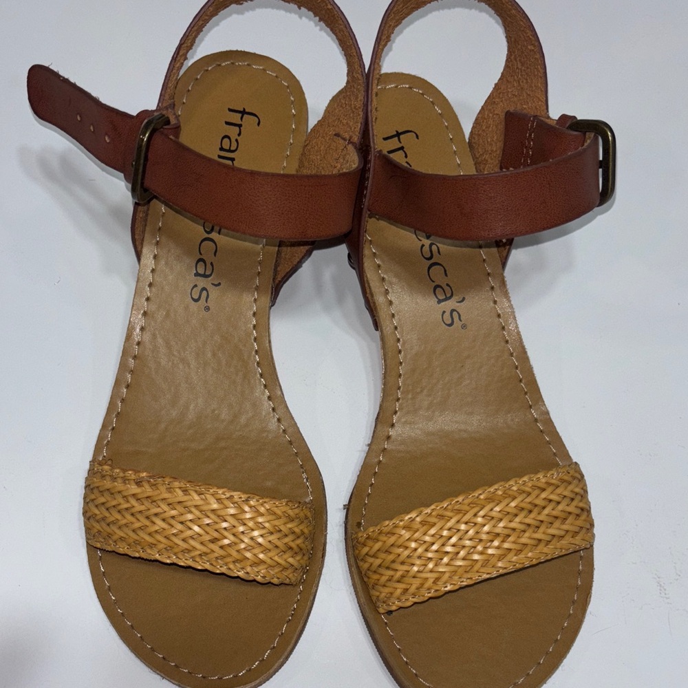 Francesca's Collections Woven Tan and Brown Sandals